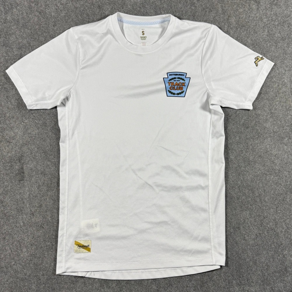 Tracksmith Shirt Mens S White Pittsburgh Track Club Twilight Running Mesh Logo